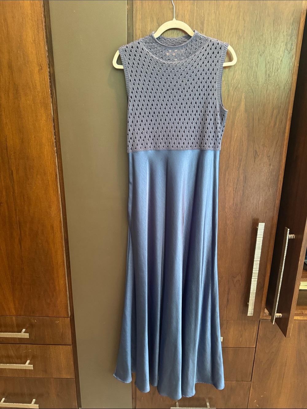 Anthropologie Periwinkle Knit-Top Satin Maxi Dress - Sleeveless